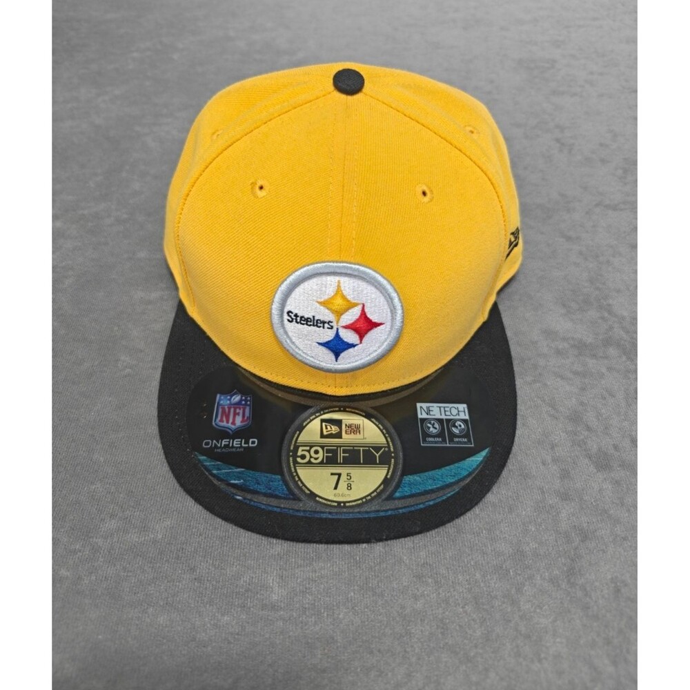 New Era Pittsburgh Steelers 59FIFTY Fitted Hat 7 5/8 NFL On Field Yellow Black